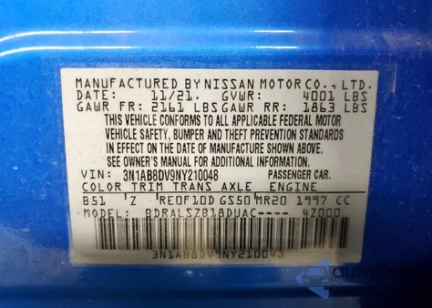 2022 Nissan Sentra Sr z USA, uszkodzony, nr VIN 3N1AB8DV9NY210048